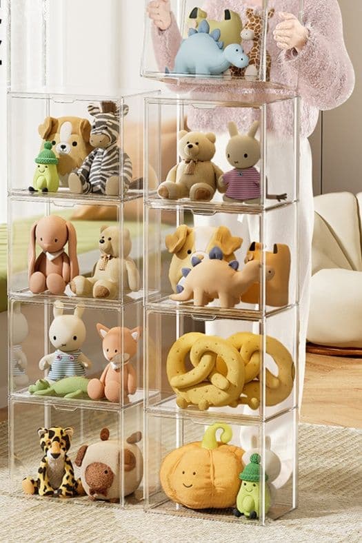 フィギュアケース 大型 透明積み重ね式ぬいぐるみ収納ケース