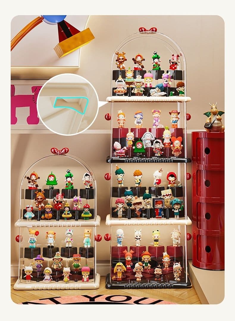小型フィギュアケース リボン付き透明アーチ型段階式フィギュア収納棚